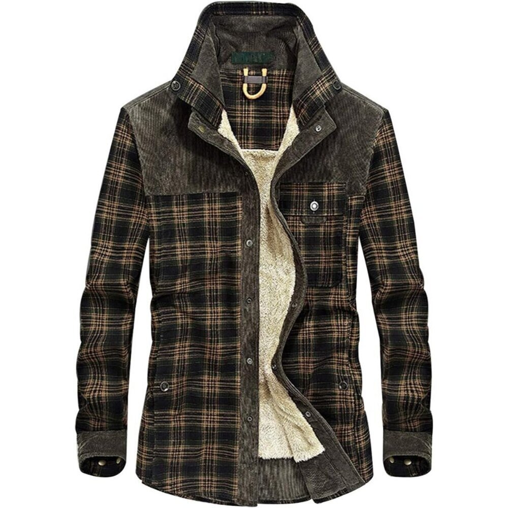Men's Light Green Long Sleeve Sherpa Lined Flannel Shirt Jacket Fleeces